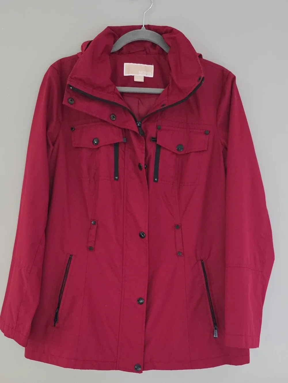 Michael Kors Deep Red Utility Jacket with Hood